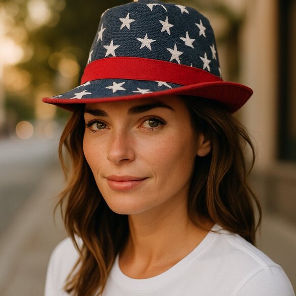 Jacobson STARS & STRIPES  FEDORA w/RED GROSGRAIN BAND - Picture 1 of 7